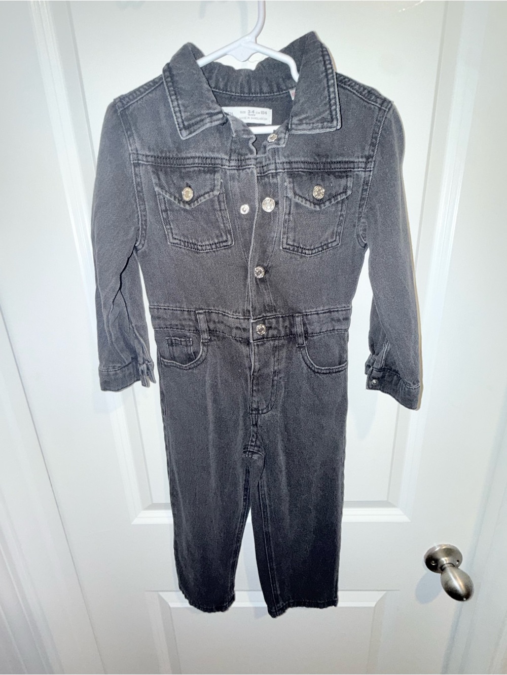 Zara Kids Black Denim One-Piece Jumpsuit - Classic Button Front